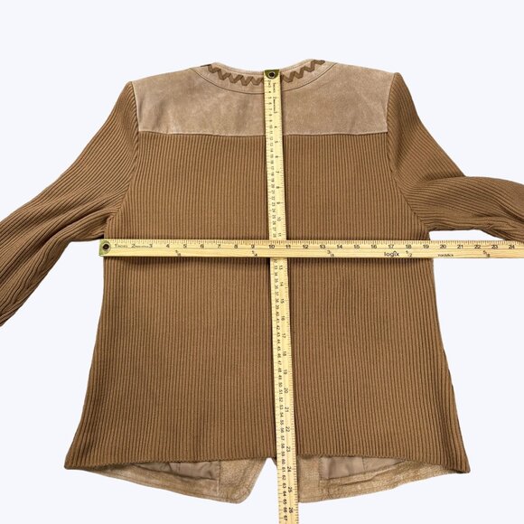 Peter Nygard Sz L Suede Leather Long Knit Sleeve Embroidered Women’s Jacket - Picture 7 of 7